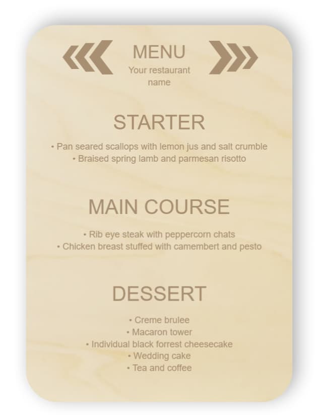 Wooden wedding menu