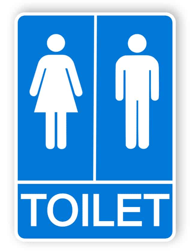 Blue toilets sign