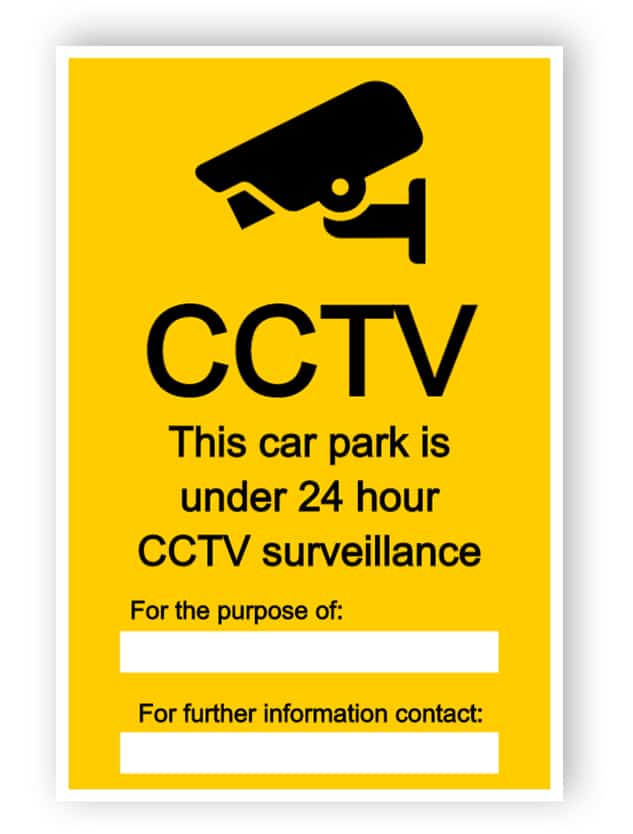 CCTV sign for car park, with two text boxes