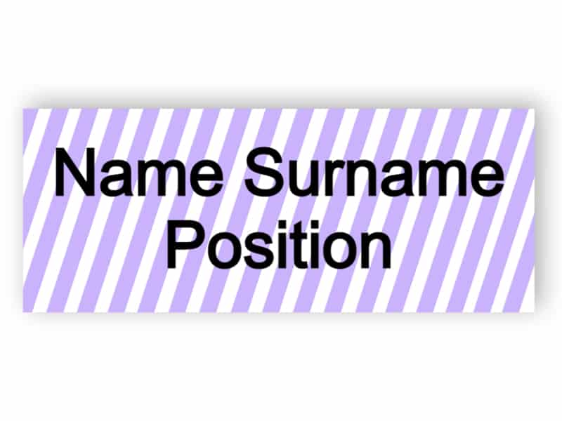 Name tag with violet stripes