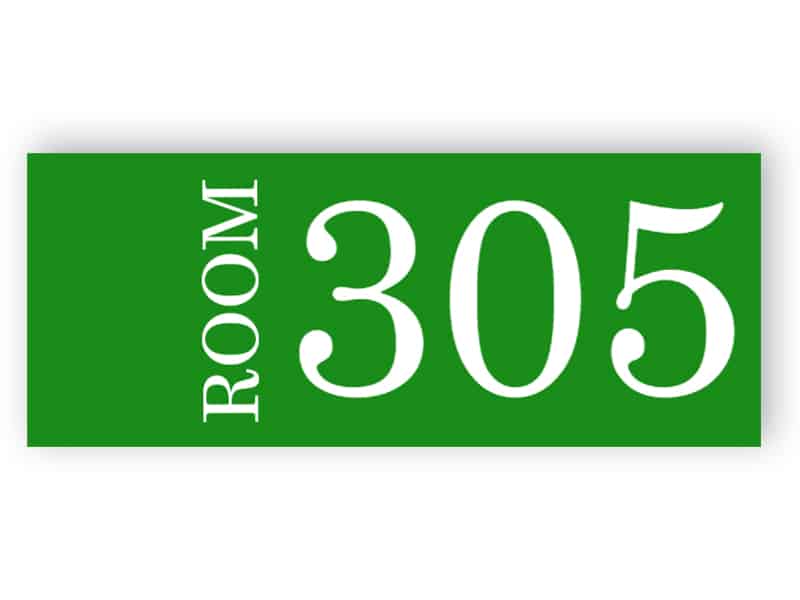 Green room number sign