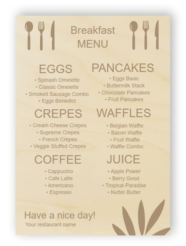 Breakfast menus