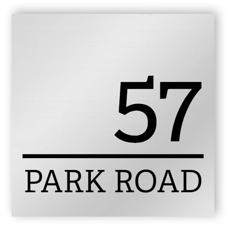 Silver house number sign