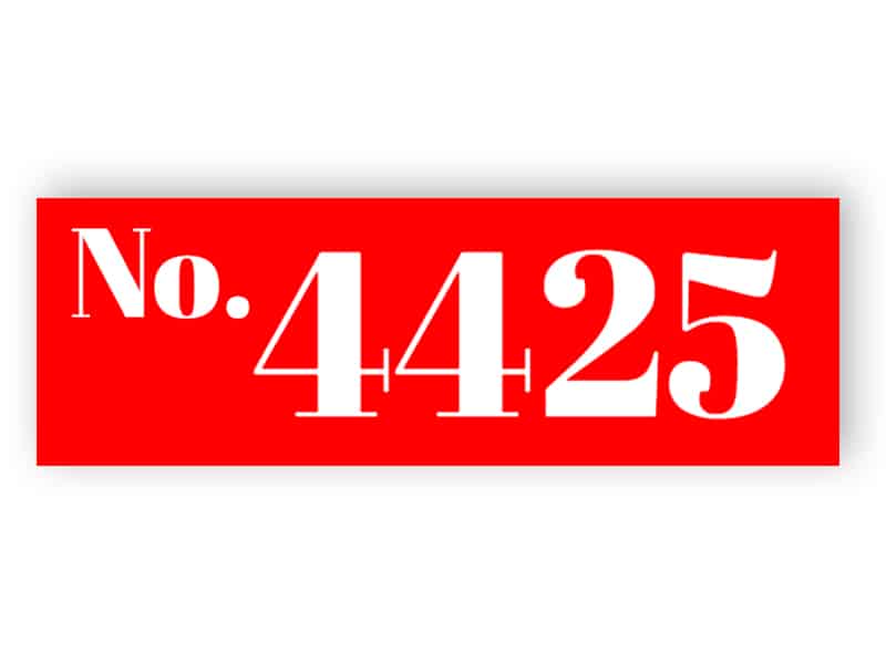 Red house number sign