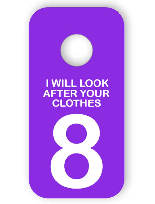 Violet cloakroom tag