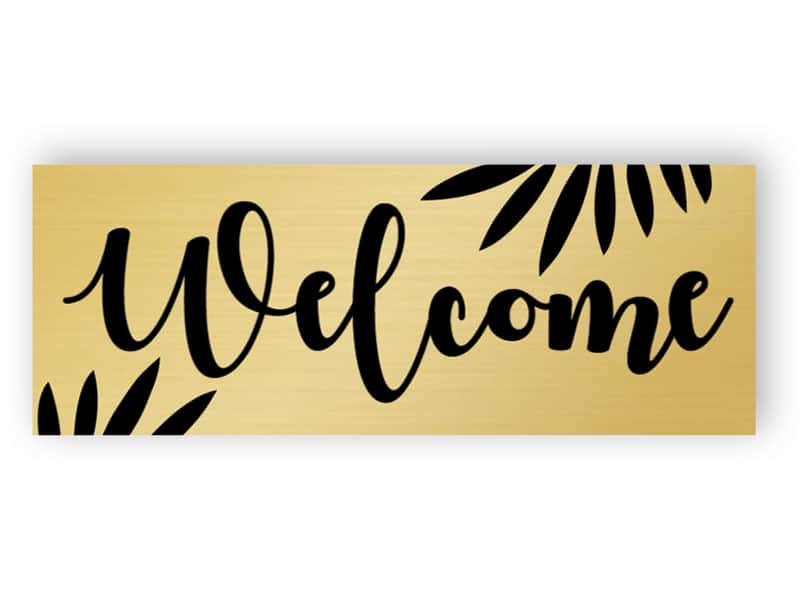 Gold welcome sign