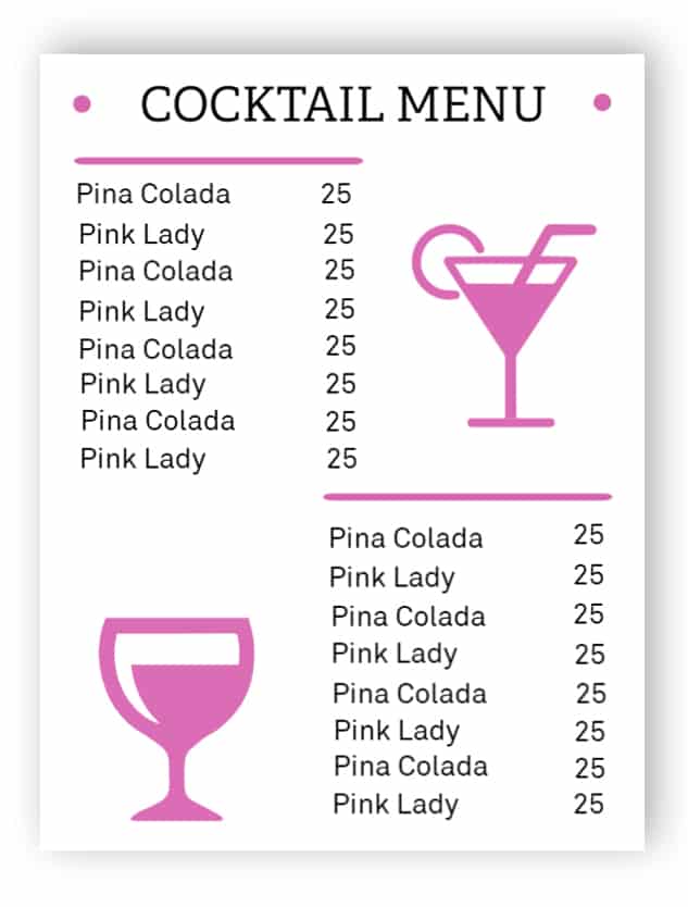 Cocktail menu