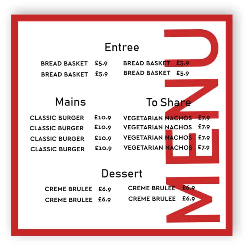 Menu with red details