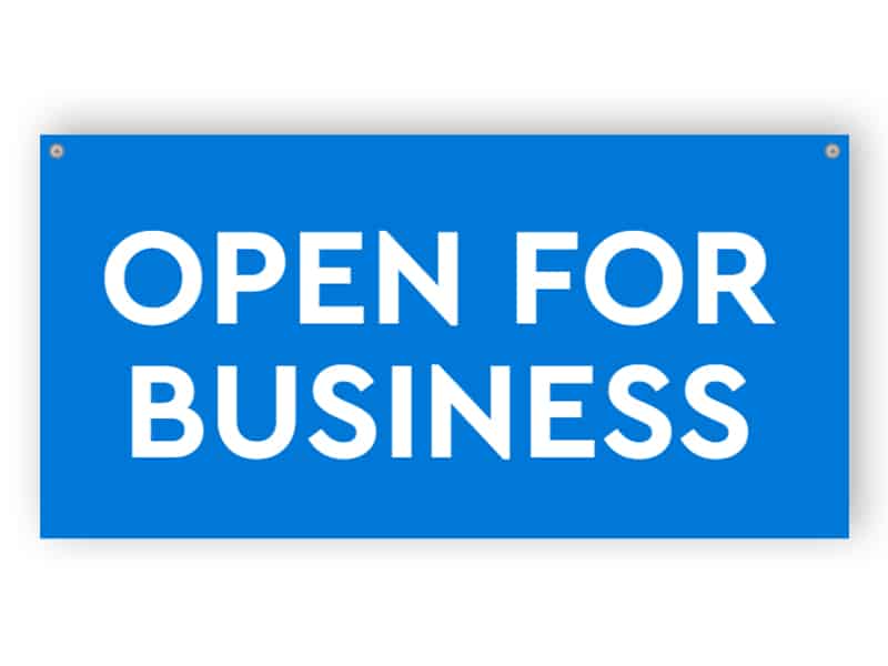 Open for business sign