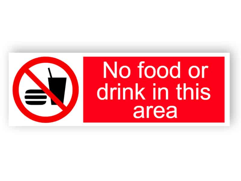 No food or drink in this area sign