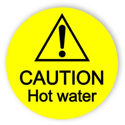 Rounded caution hot water sticker