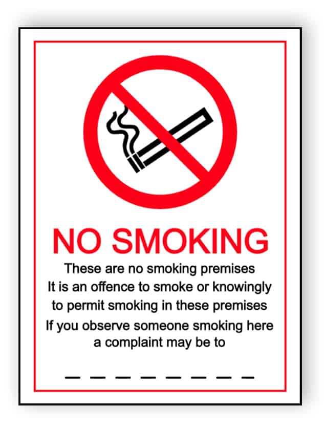 No smoking- a complaint may be made to - portrait sign