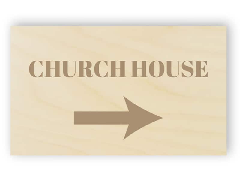 Wooden church house sign