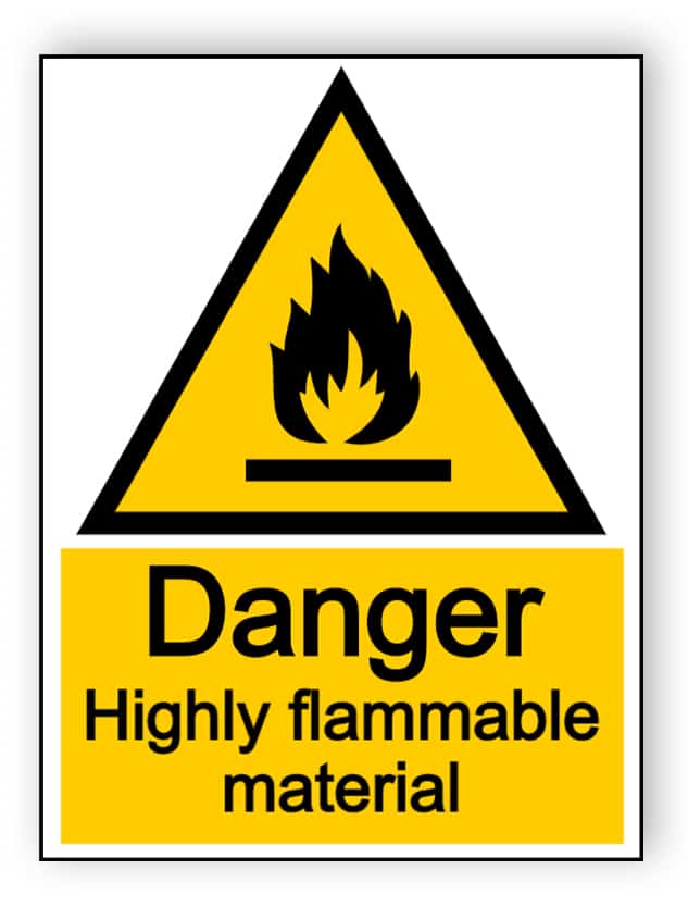 Danger highly flammable material - portrait sign