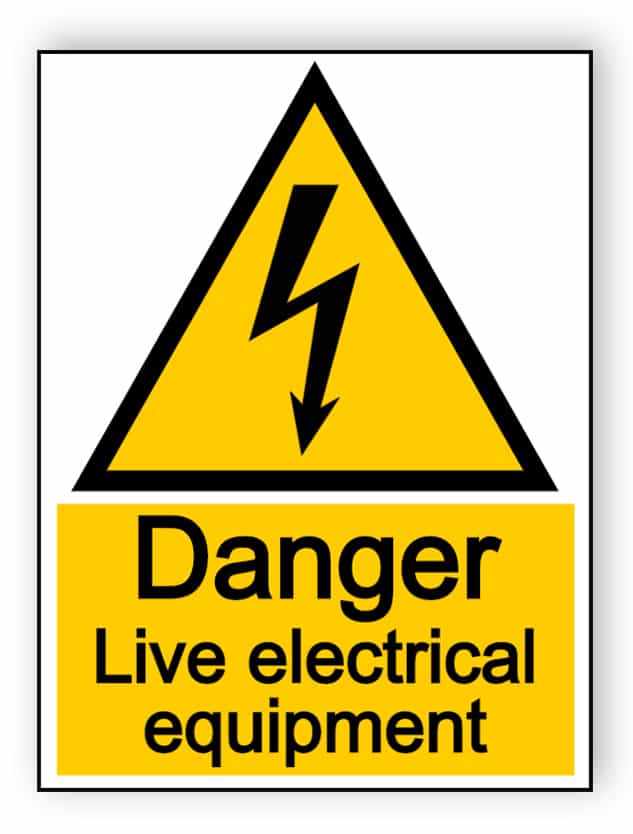 Danger live electrical equipment - portrait sign