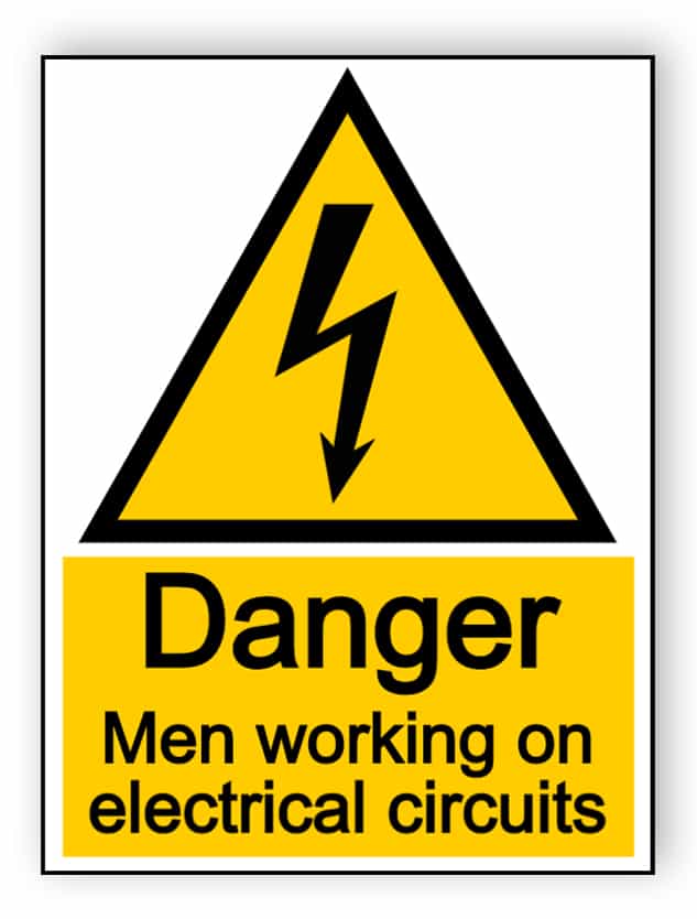 Danger men working on electrical circuits - portrait sign
