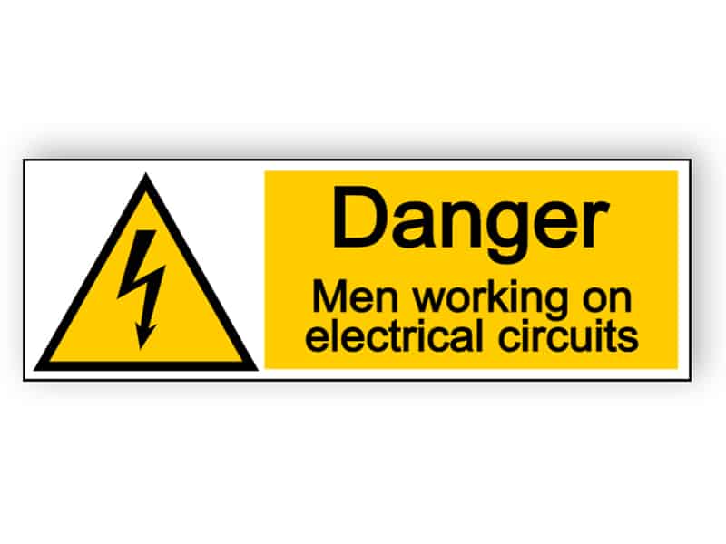 Danger men working on electrical circuits - landscape sign