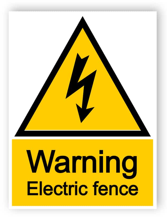 Warning electric fence - portrait sign