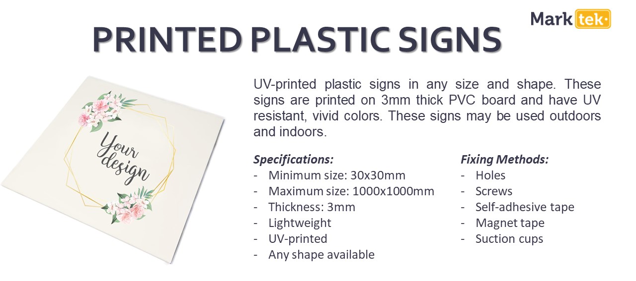  Printed plastic signs specifications