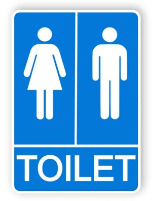 Blue toilets sign