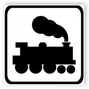 Open railway level crossing without light signals sign