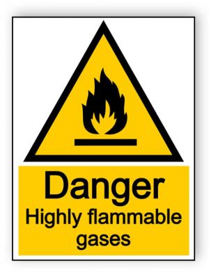 Danger highly flammable gases - portrait sign