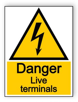 Danger live terminals - portrait sign