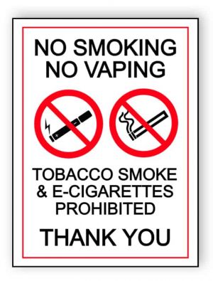 Tobacco smoke & e-cigarettes prohibited - portrait sign