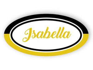 Black and gold name tag