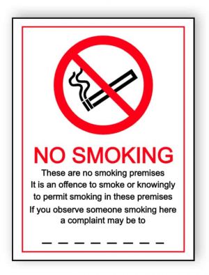 No smoking- a complaint may be made to - portrait sign