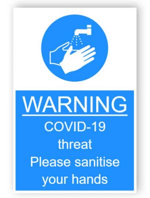 Warning - Covid-19 threat, sanitise your hands - sticker