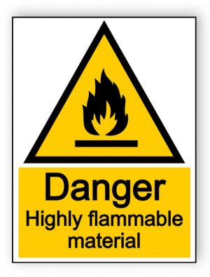 Danger highly flammable material - portrait sign