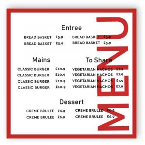 Menu with red details