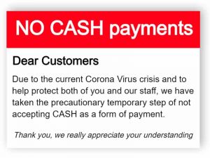 No cash payments sign