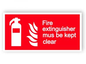 Fire extinguisher must be kept clear sign