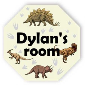 Door nameplate with dinosaurs