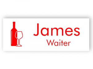White and red name tag for waiter