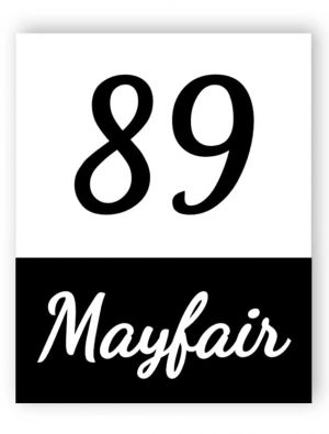 Black and white house number sign