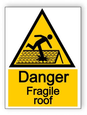 Danger fragile roof - portrait sign