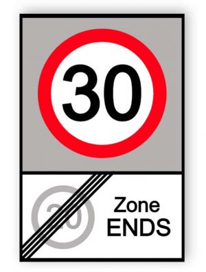 End of 20 MPH zone and start of 30 MPH zone sign