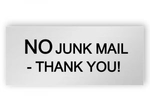Silver no junk mail sign