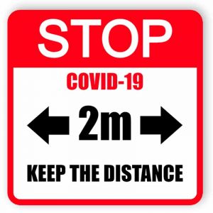 Stop covid-19, keep the distance - red sticker