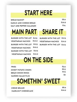 Menu with yellow details