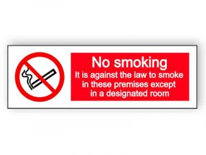 No smoking except in designated room - landscape sign