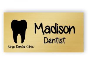 Gold name badge for dentist