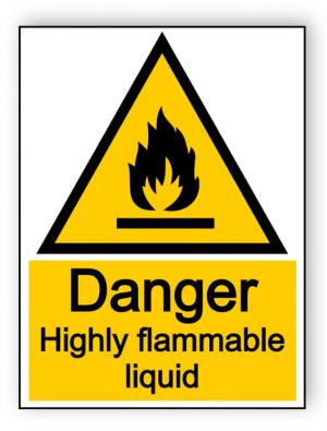 Danger highly flammable liquid - portrait sign