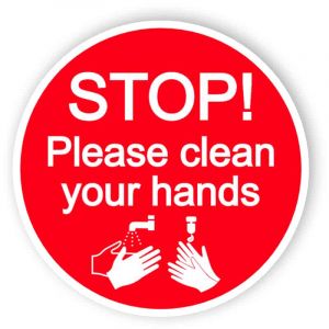 Stop, please clean your hands - sticker