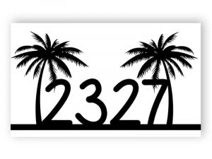 House number sign with palms